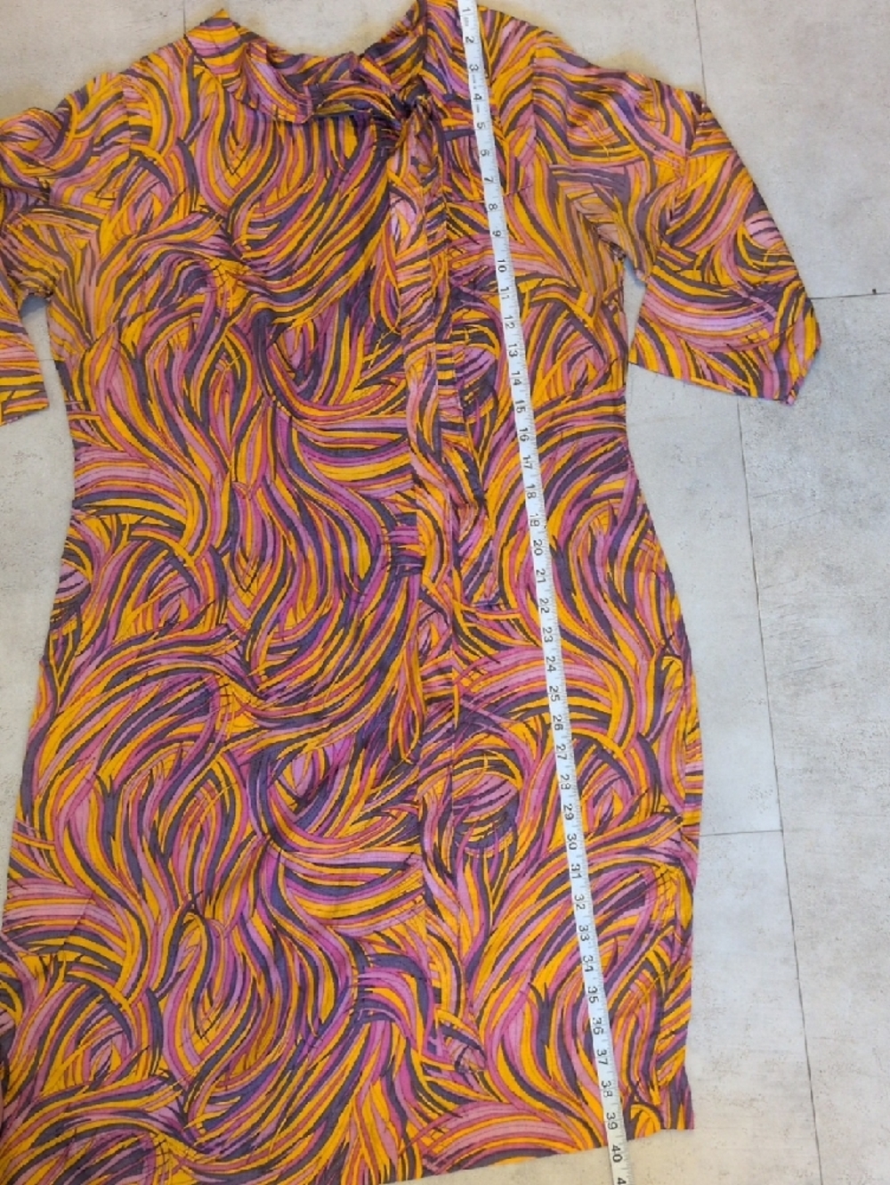Beeline Brand Vintage 60's Swirl Print Midi Dress in Pink, Yellow, Purple - Picture 3 of 10